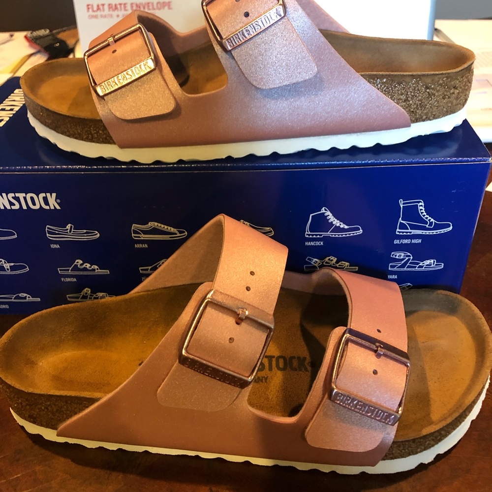 Birkenstock Arizona metallic rose 8 narrow